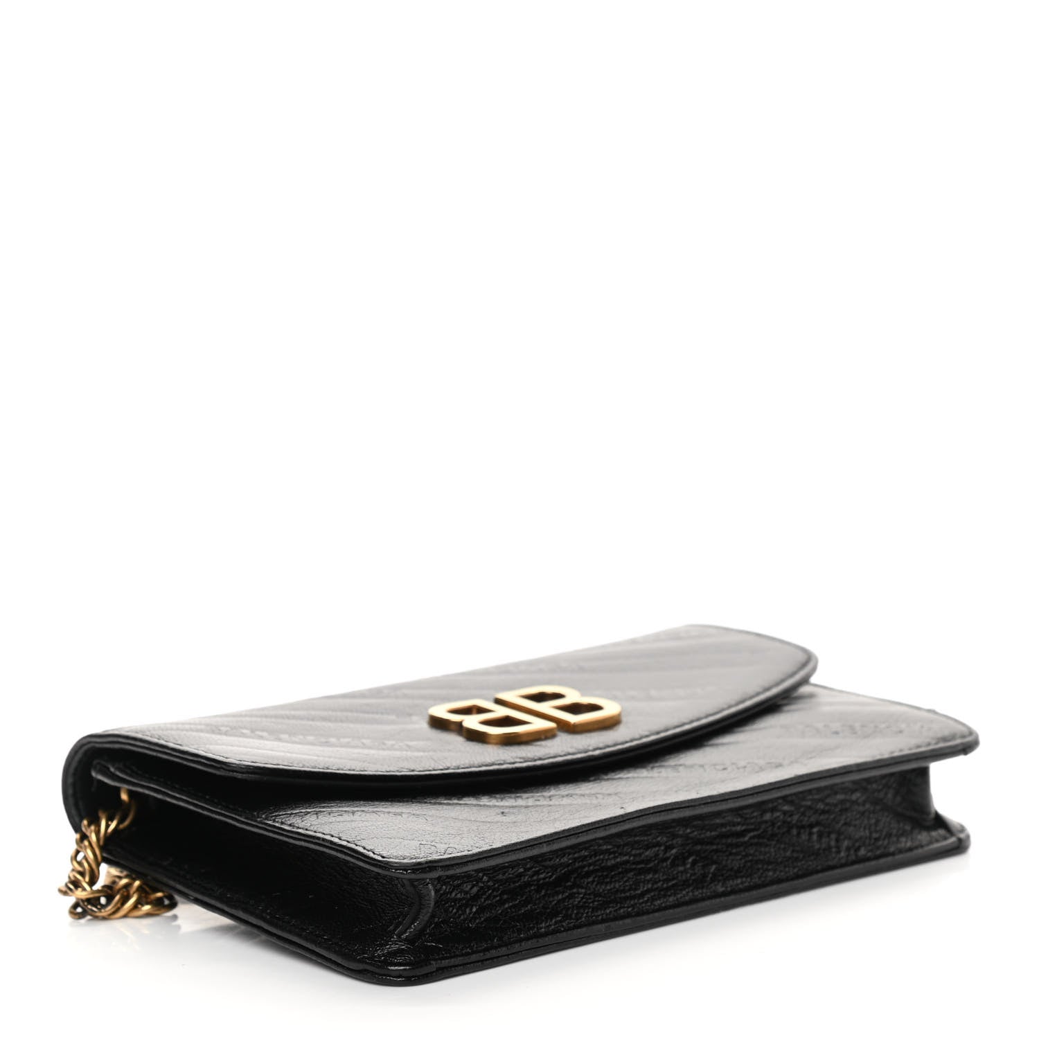 Balenciaga Shiny Goatskin Logo Embossed BB Wallet On Chain Black 4 of 15