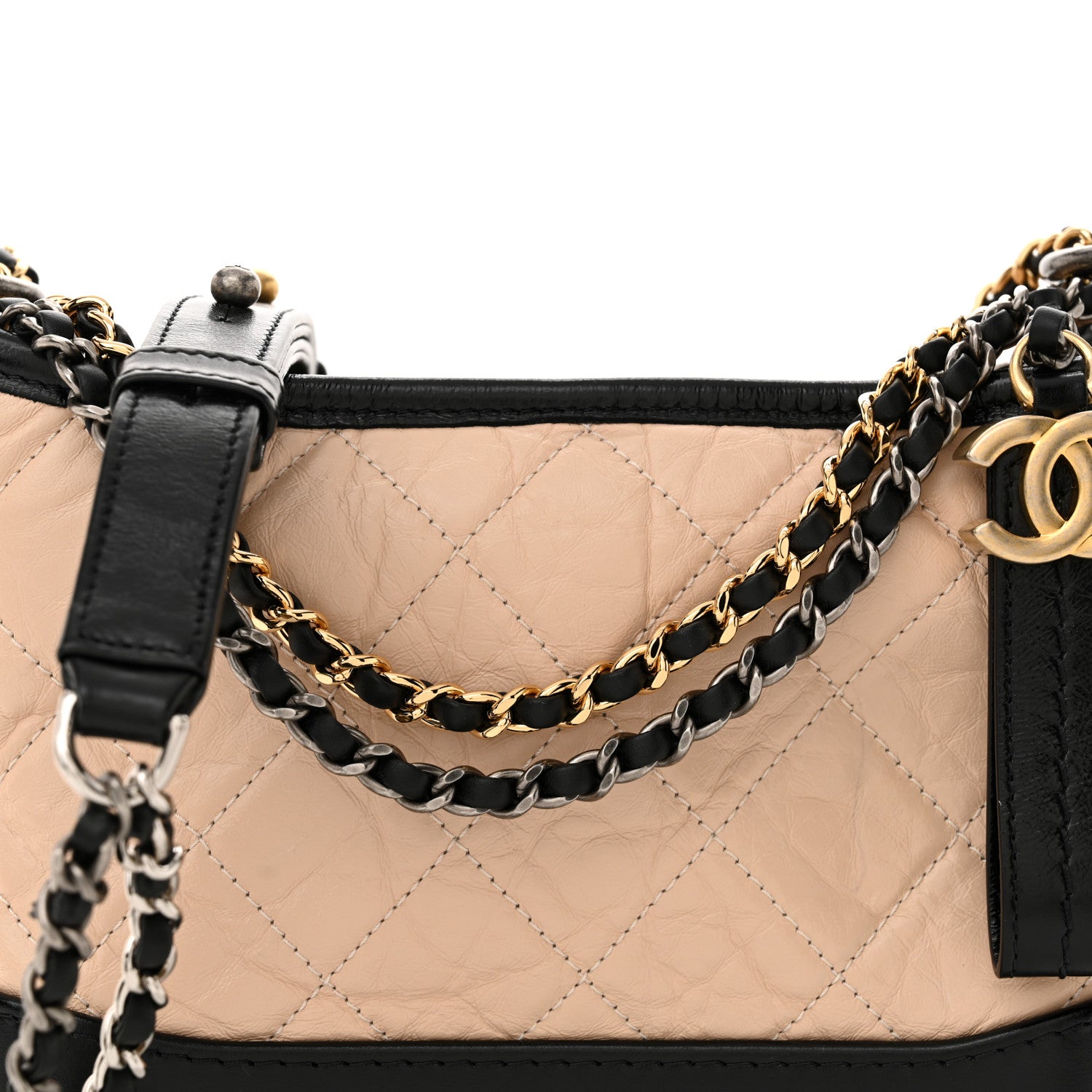 Chanel Aged Calfskin Quilted Small Gabrielle Hobo Beige Black 8 of 10