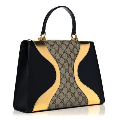 Gucci Nappa GG Supreme Monogram Medium Osiride Top Handle Bag Black Oro Vecchio Beige Ebony 2 of 16
