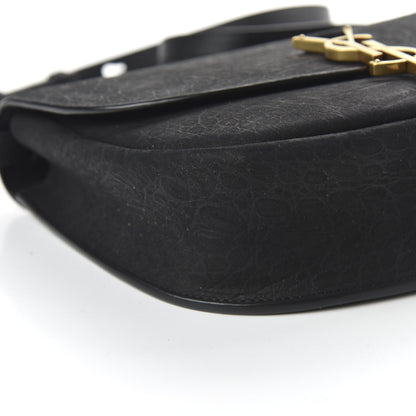 Saint Laurent Crocodile Embossed Monogram Nubuck Medium Kaia Satchel Black 4 of 12