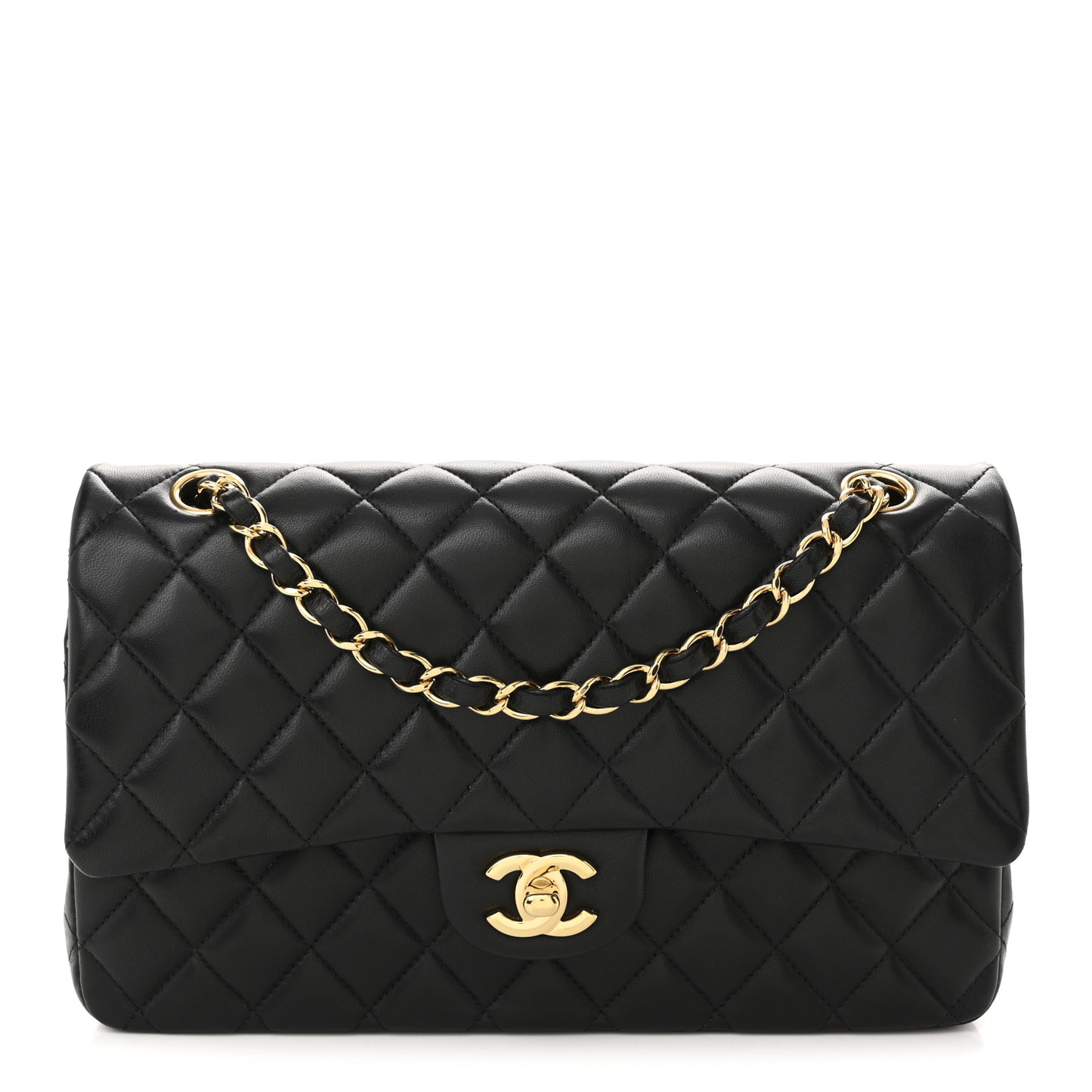 Lambskin Quilted Medium Double Flap Black
