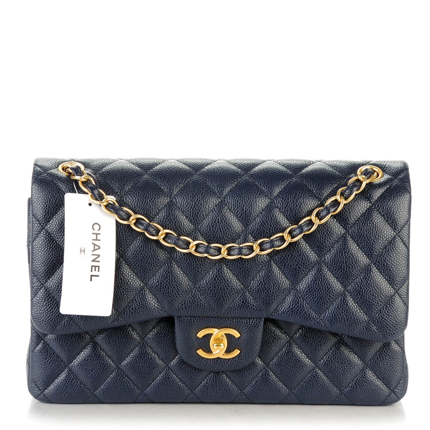 Caviar Quilted Jumbo Double Flap Navy Blue