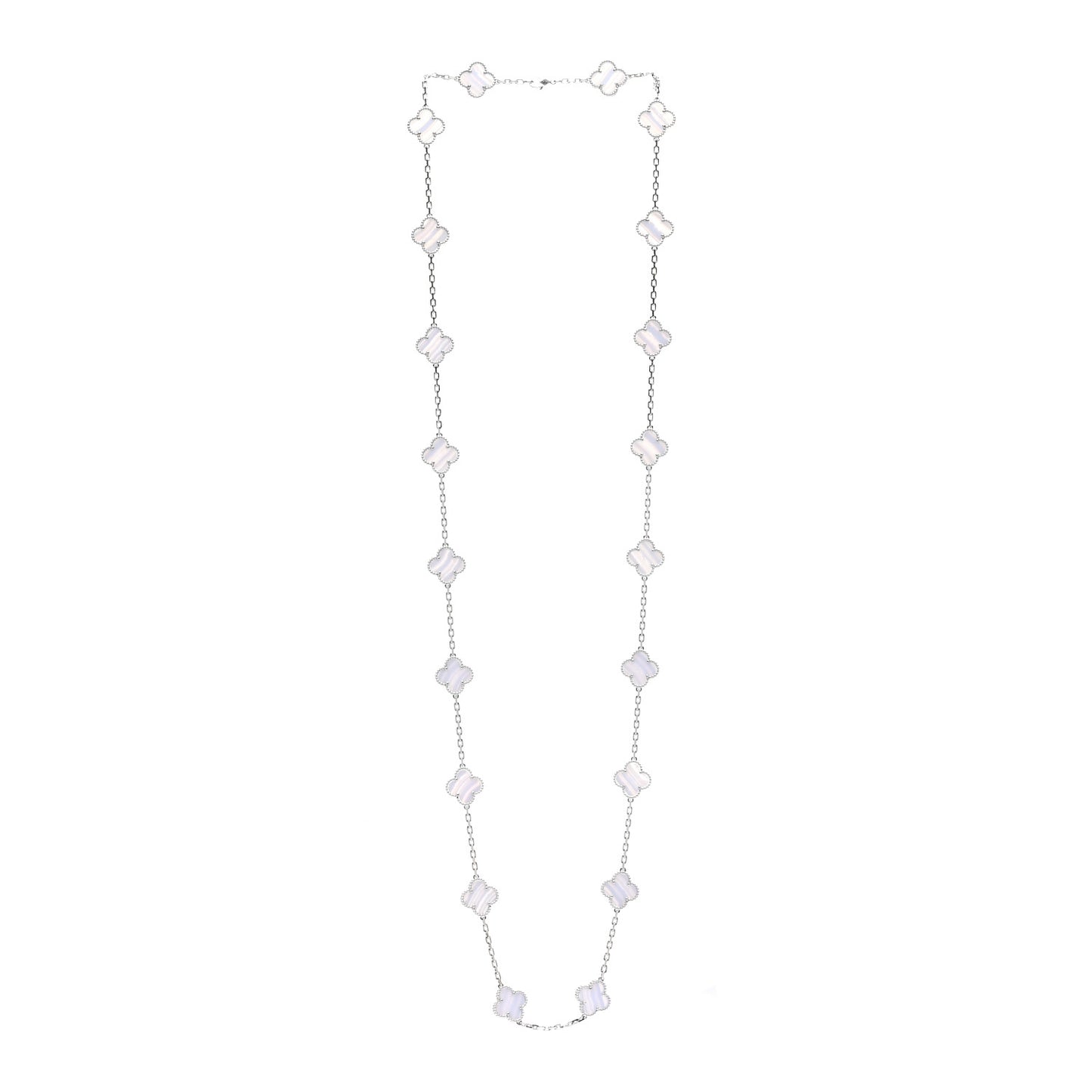 18K White Gold Chalcedony 20 Motifs Vintage Alhambra Necklace