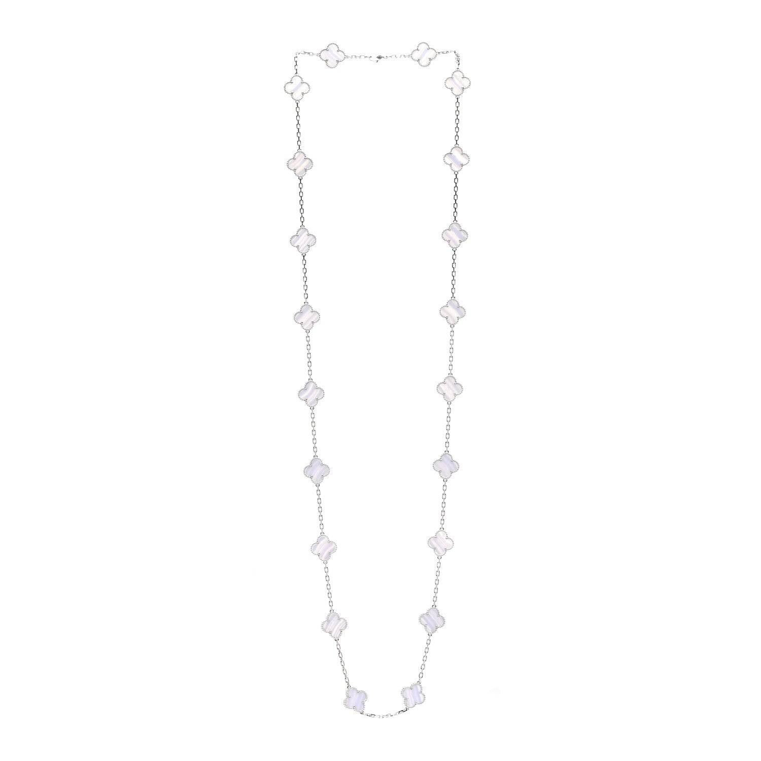 Van Cleef & Arpels 18K White Gold Chalcedony 20 Motifs Vintage Alhambra Necklace 3 of 5