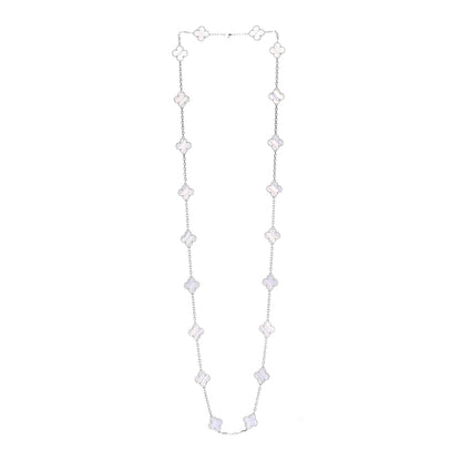Van Cleef & Arpels 18K White Gold Chalcedony 20 Motifs Vintage Alhambra Necklace 3 of 5