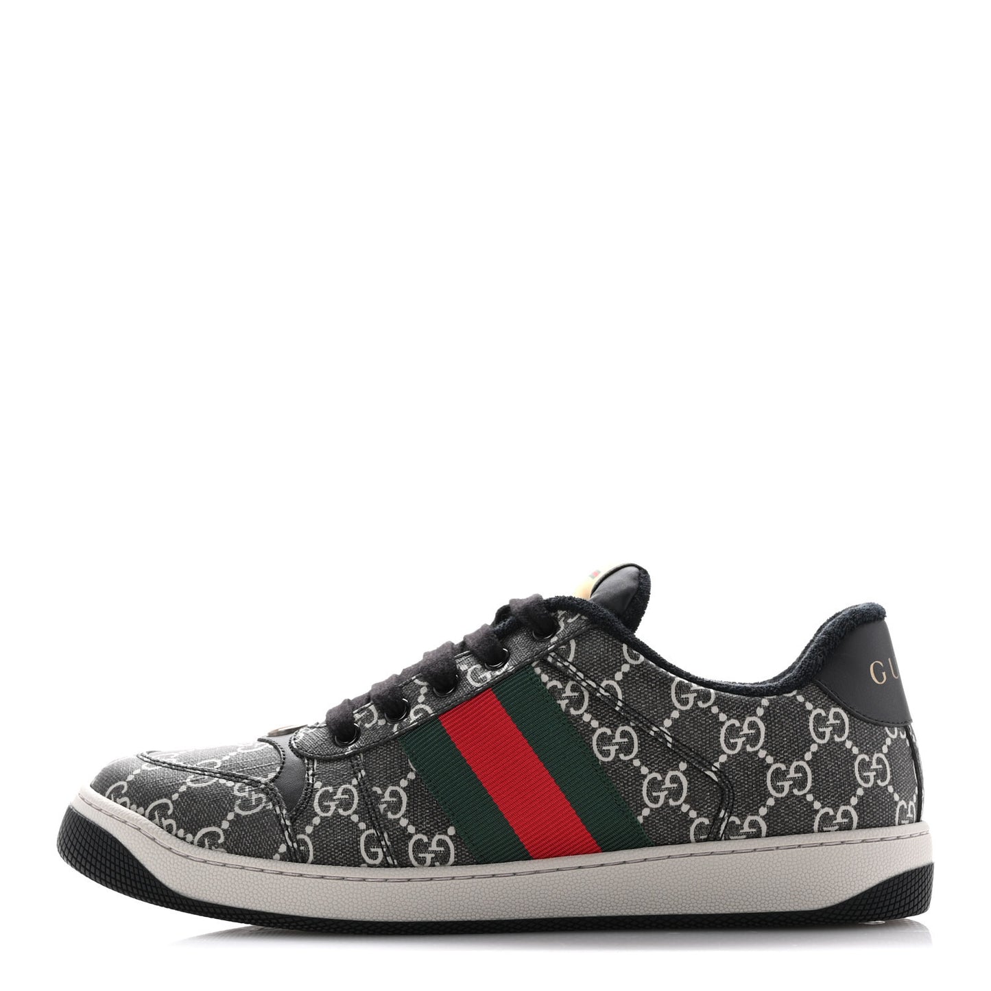 GG Supereme Monogram Miro Soft Calfskin Web Mens Screener Sneakers 8 Black Grey Sky