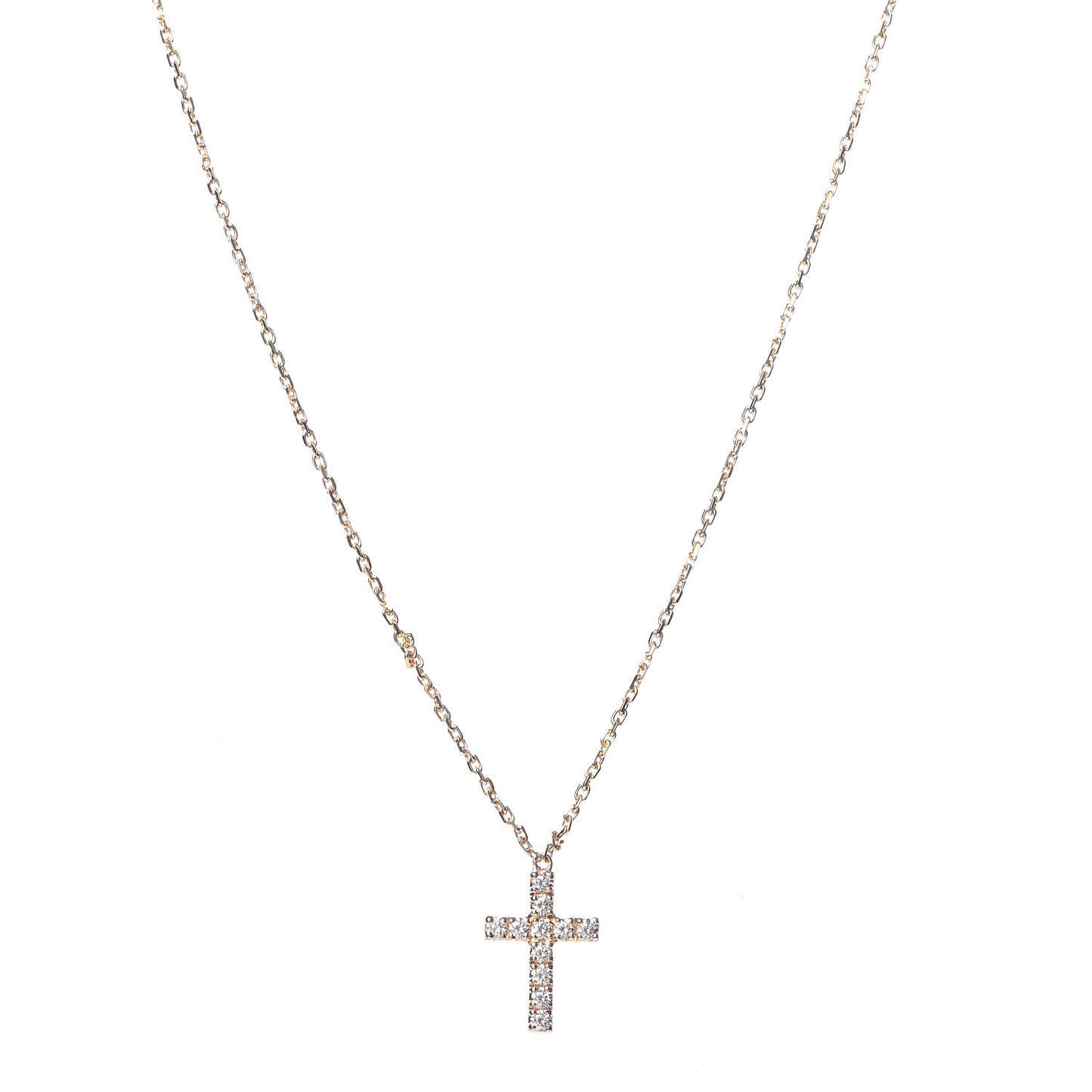 18K Pink Gold Diamond Symbols Cross Pendant Necklace