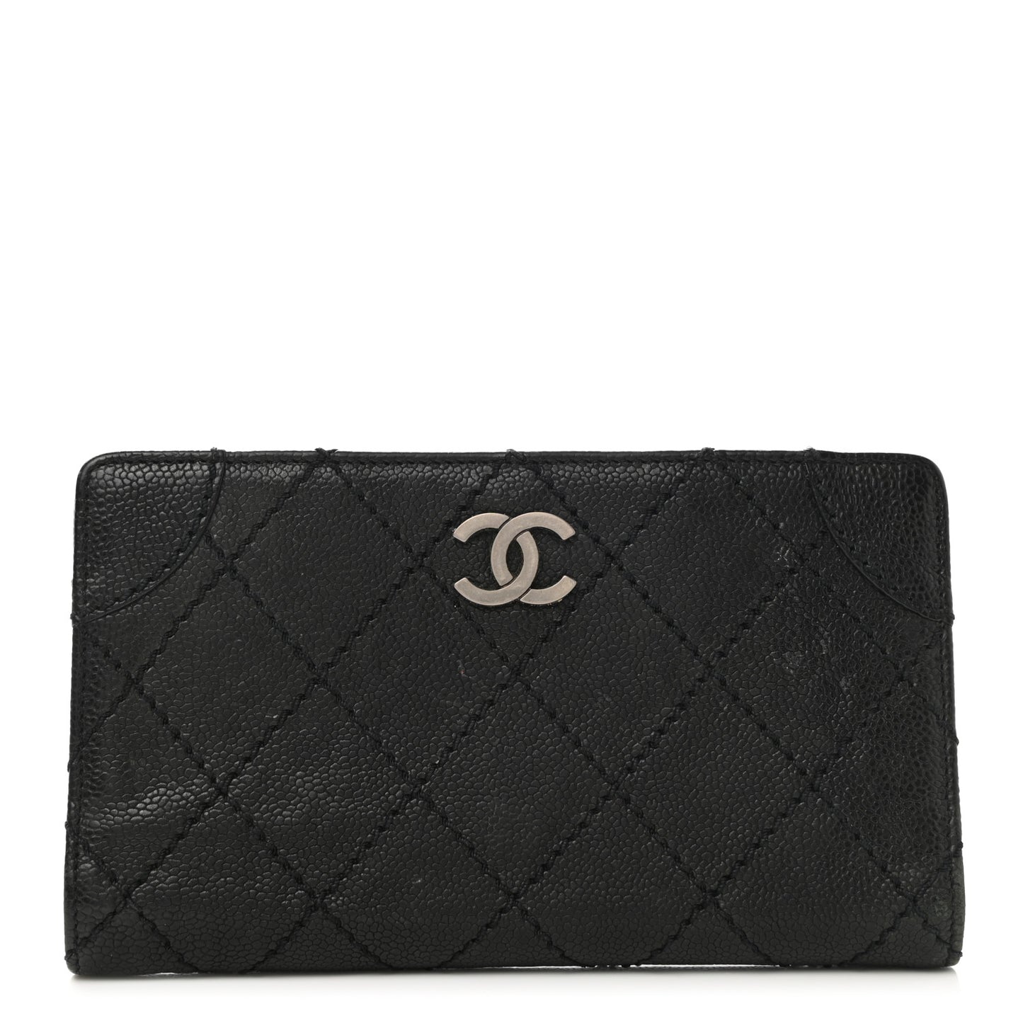 Distressed Caviar Stitched Outdoor Yen Wallet Black