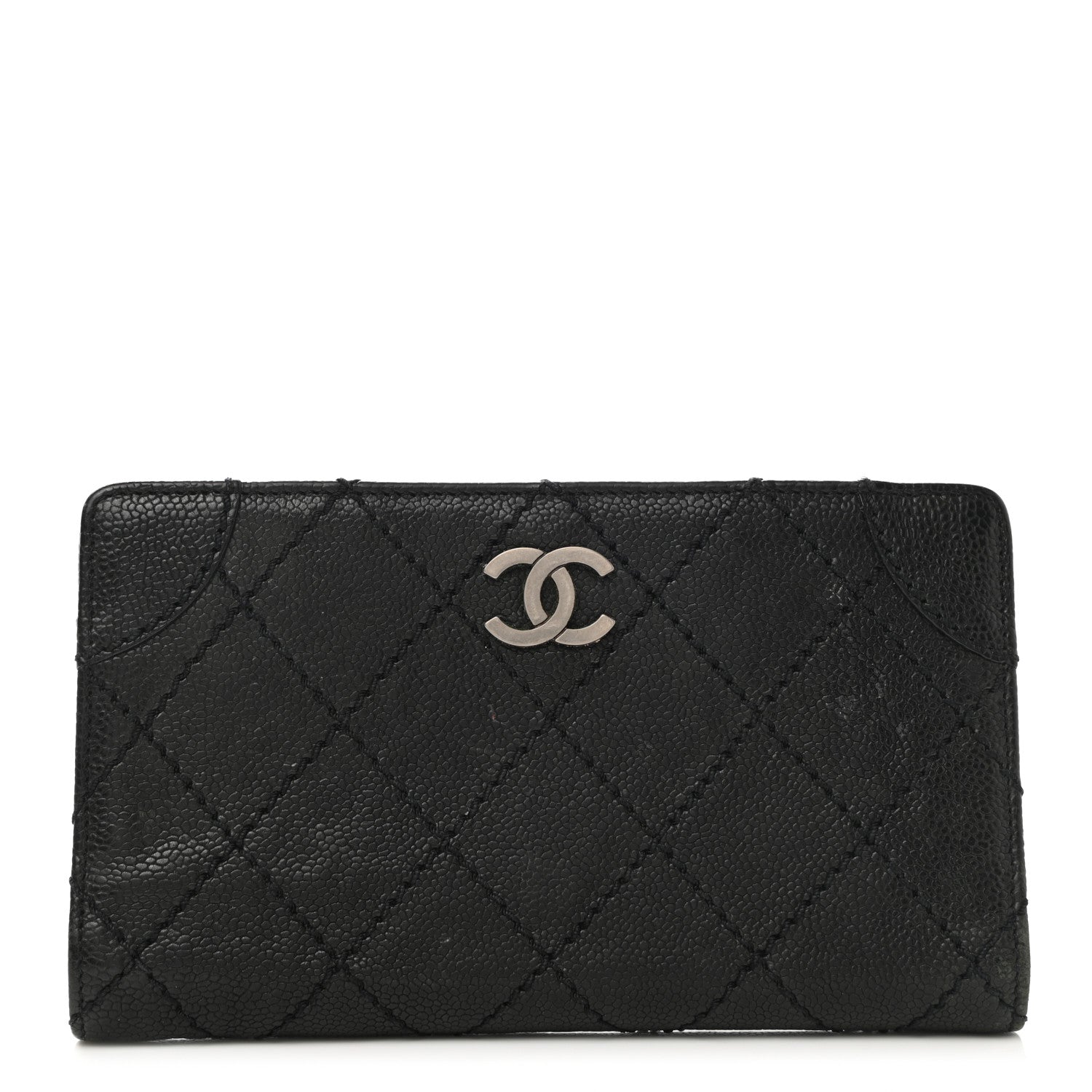 Chanel Distressed Caviar Stitched Outdoor Yen Wallet Black 1 of 7