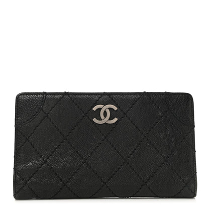 Chanel Distressed Caviar Stitched Outdoor Yen Wallet Black 1 of 7