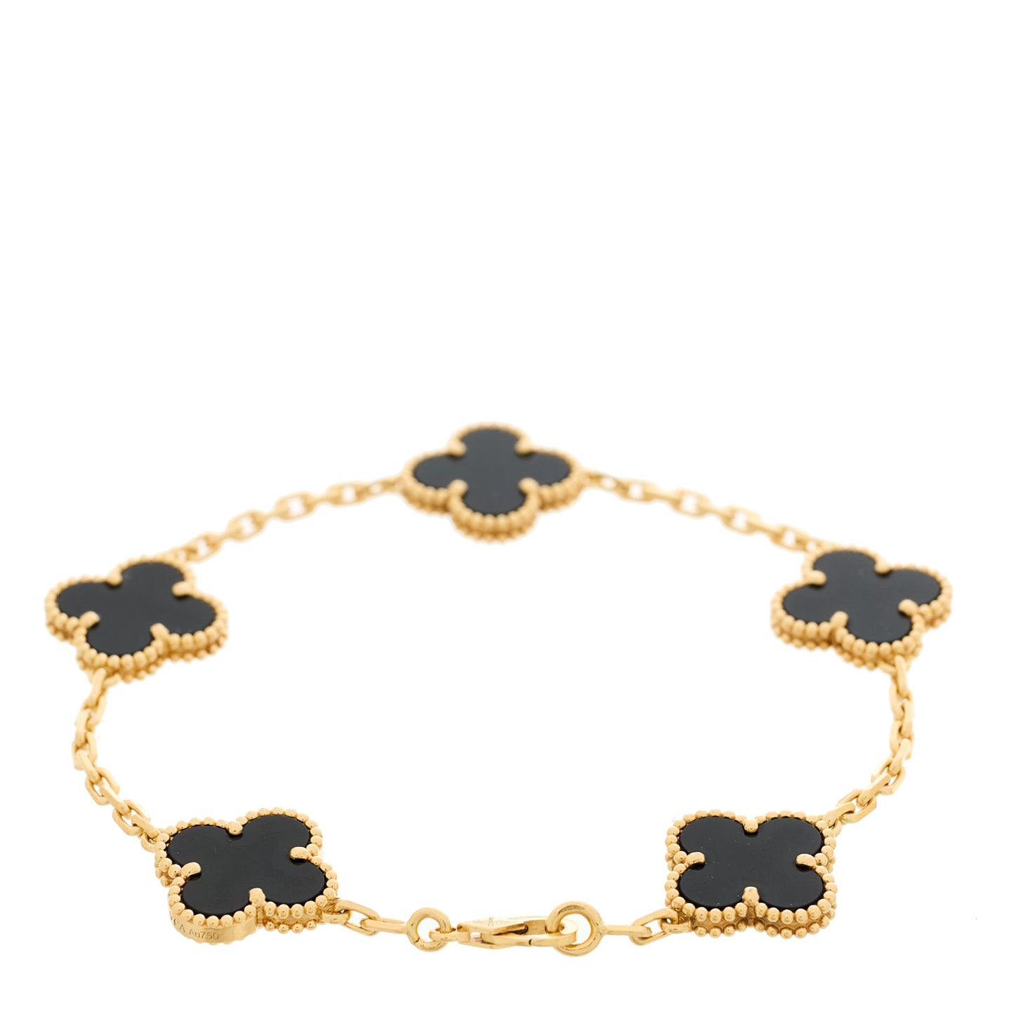 18K Yellow Gold Black Onyx 5 Motifs Vintage Alhambra Bracelet