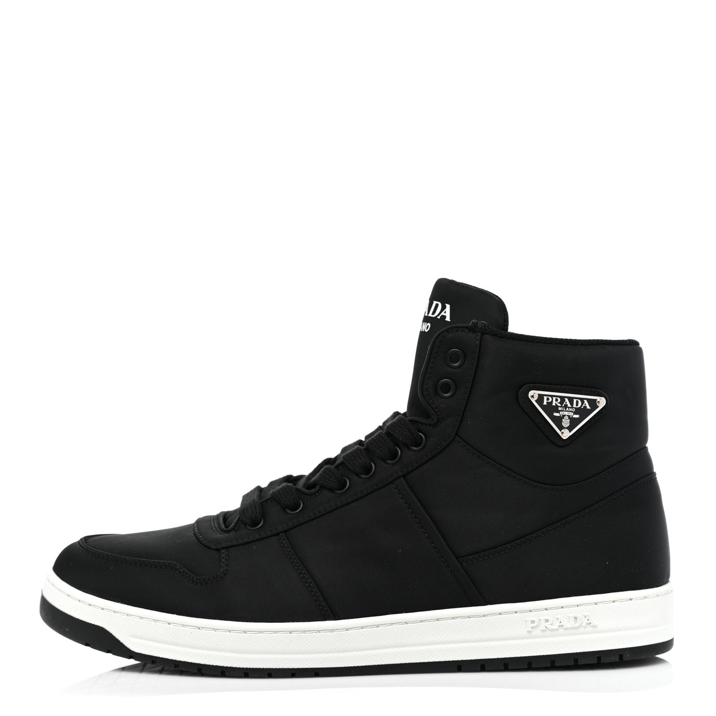 Re-Nylon Gabardine Metal Triangle Logo Mens High Top Sneakers 8 Black