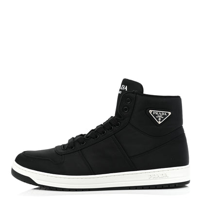 Prada Re-Nylon Gabardine Metal Triangle Logo Mens High Top Sneakers 8 Black 1 of 10