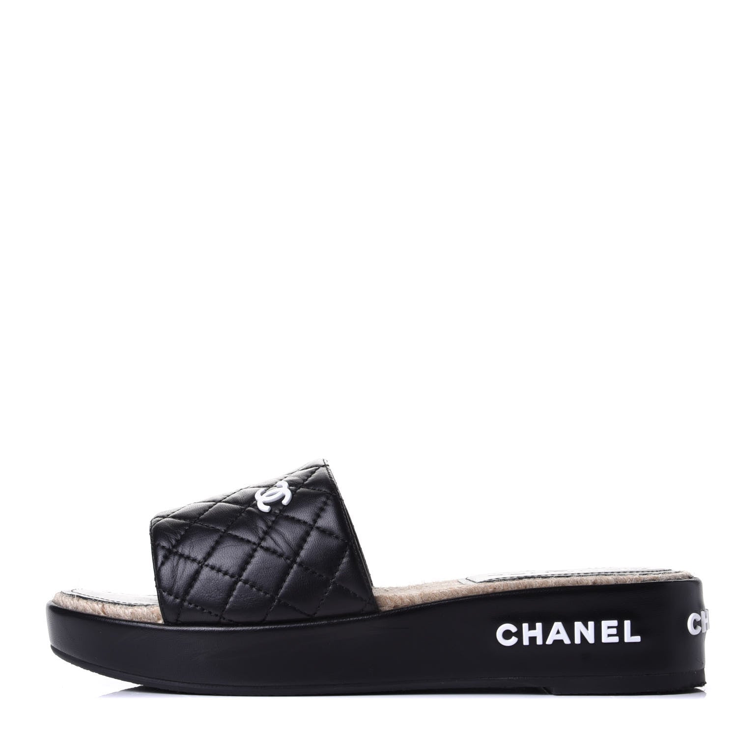 Chanel Lambskin Quilted CC Espadrille Slip On Sandals 40 Black 1 of 11