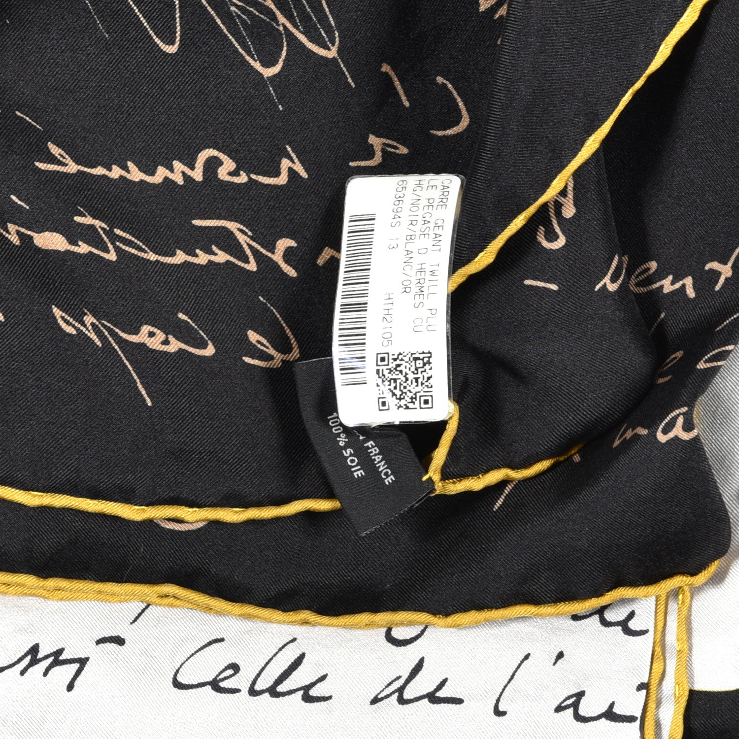 Hermes Silk Twill Le Pegase D Hermes Giant Scarf 140 Black White Or 6 of 6
