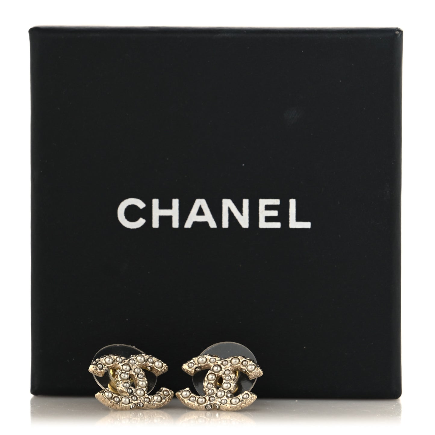 Metal Graduated Pearl Crystal CC Earrings Light Gold