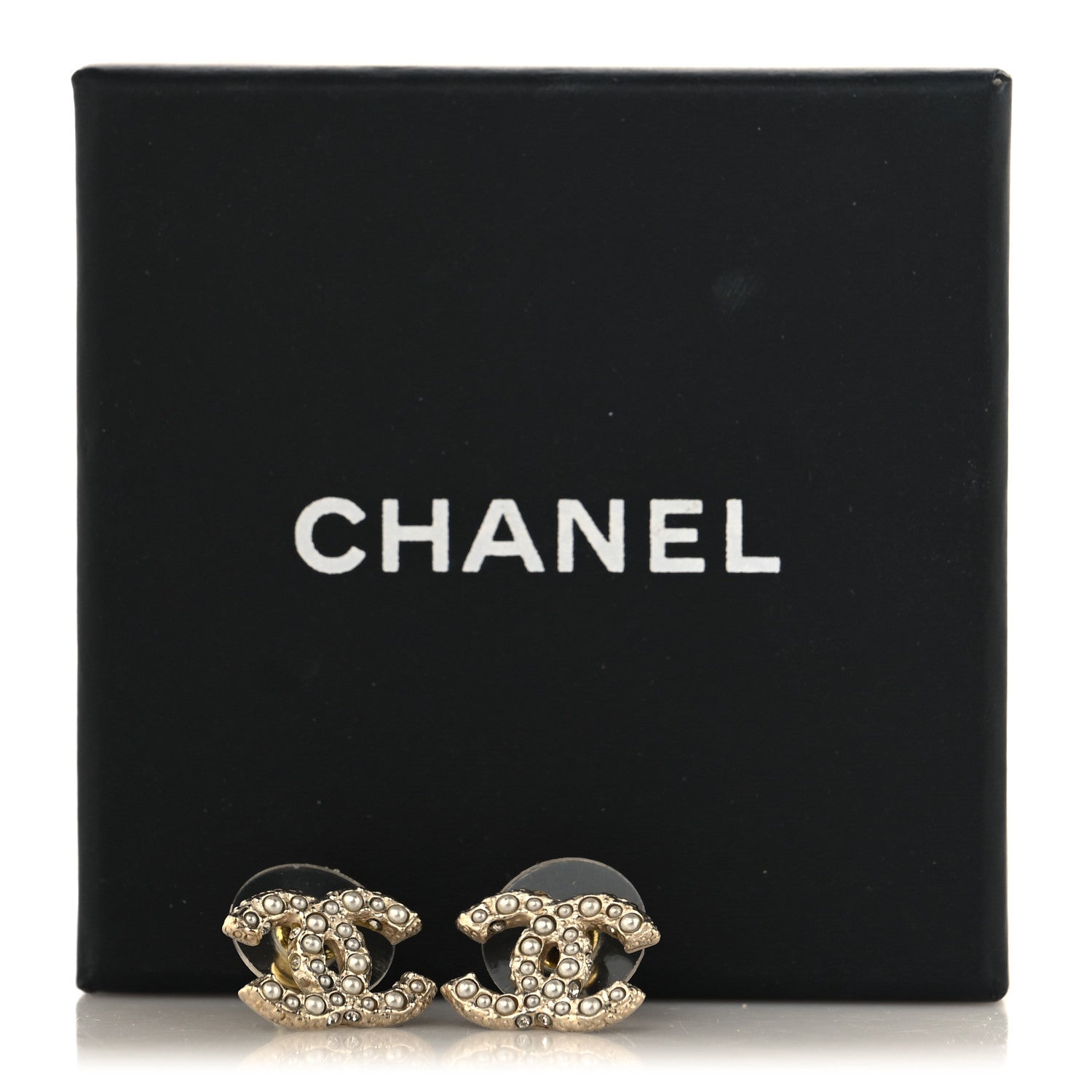 Chanel Metal Graduated Pearl Crystal CC Earrings Light Gold 5 of 5