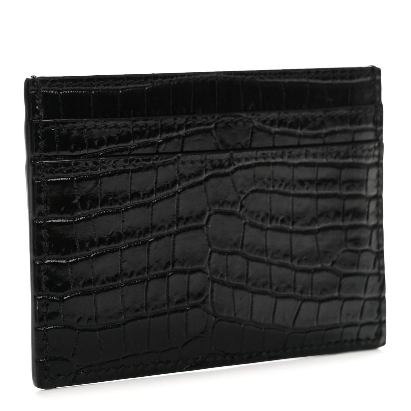 Calfskin Crocodile Embossed Monogram Credit Card Case Black