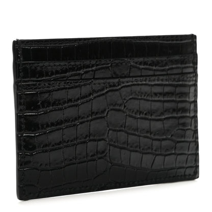 Saint Laurent Calfskin Crocodile Embossed Monogram Credit Card Case Black 3 of 7