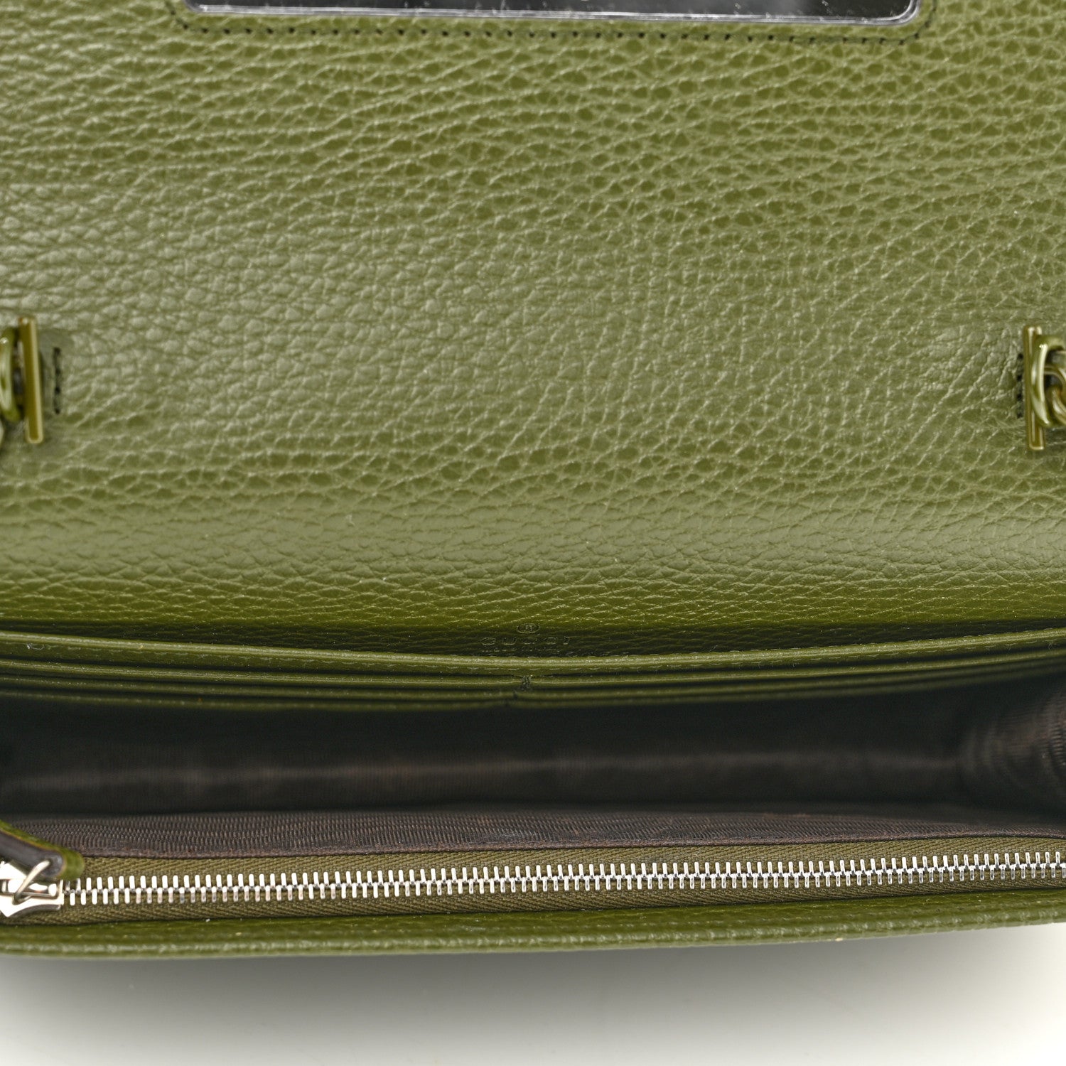 Gucci Dollar Calfskin Enamel Monochrome Mini GG Marmont Chain Wallet Military Wood 5 of 11