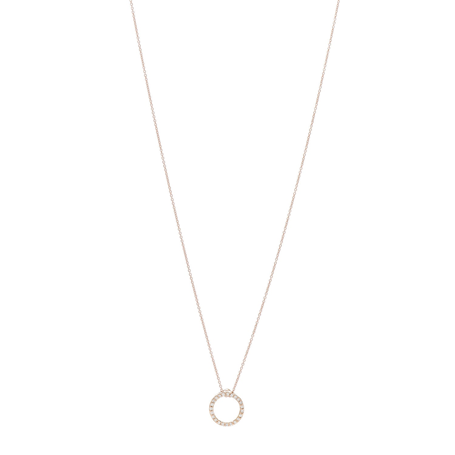 Roberto Coin 18K Rose Gold Diamond Tiny Treasures Circle Pendant Necklace 1 of 5