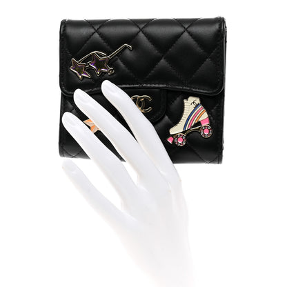 Chanel Lambskin Enamel Quilted Roller Skate Compact Flap Wallet Black 2 of 8
