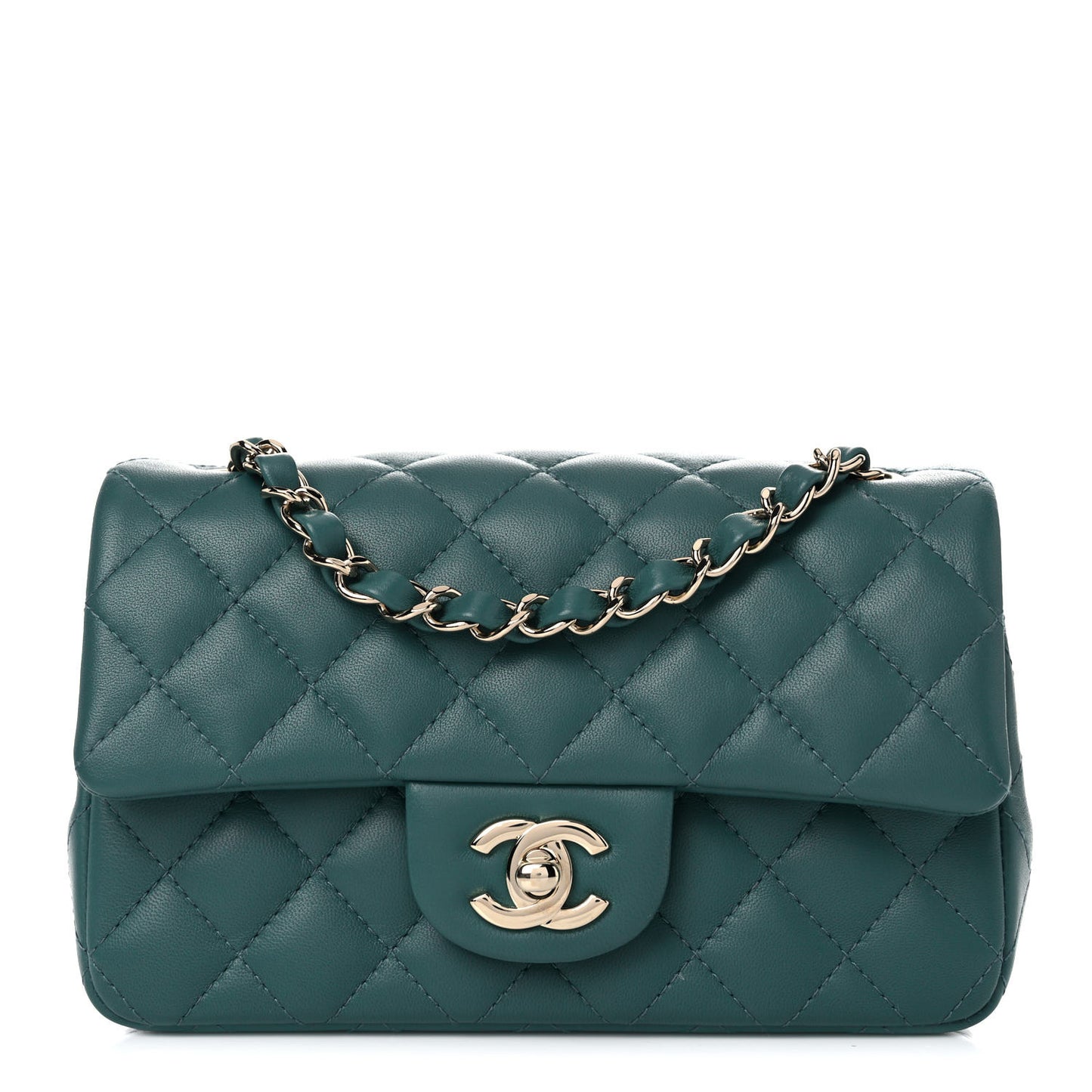 Lambskin Quilted Mini Rectangular Flap Green