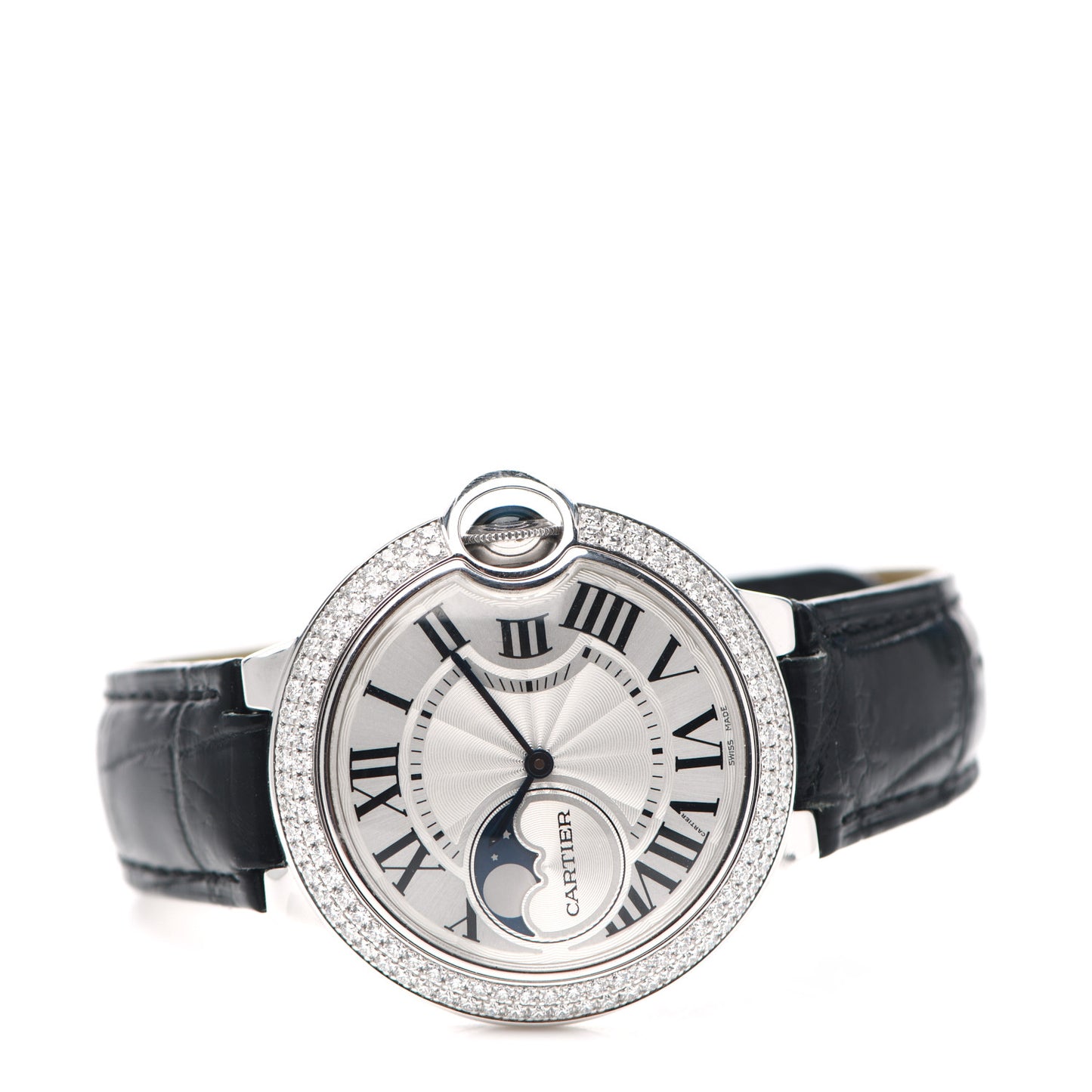 18K White Gold Diamond Pave Bezel 37mm Ballon Bleu De Cartier Moonphase Automatic Watch