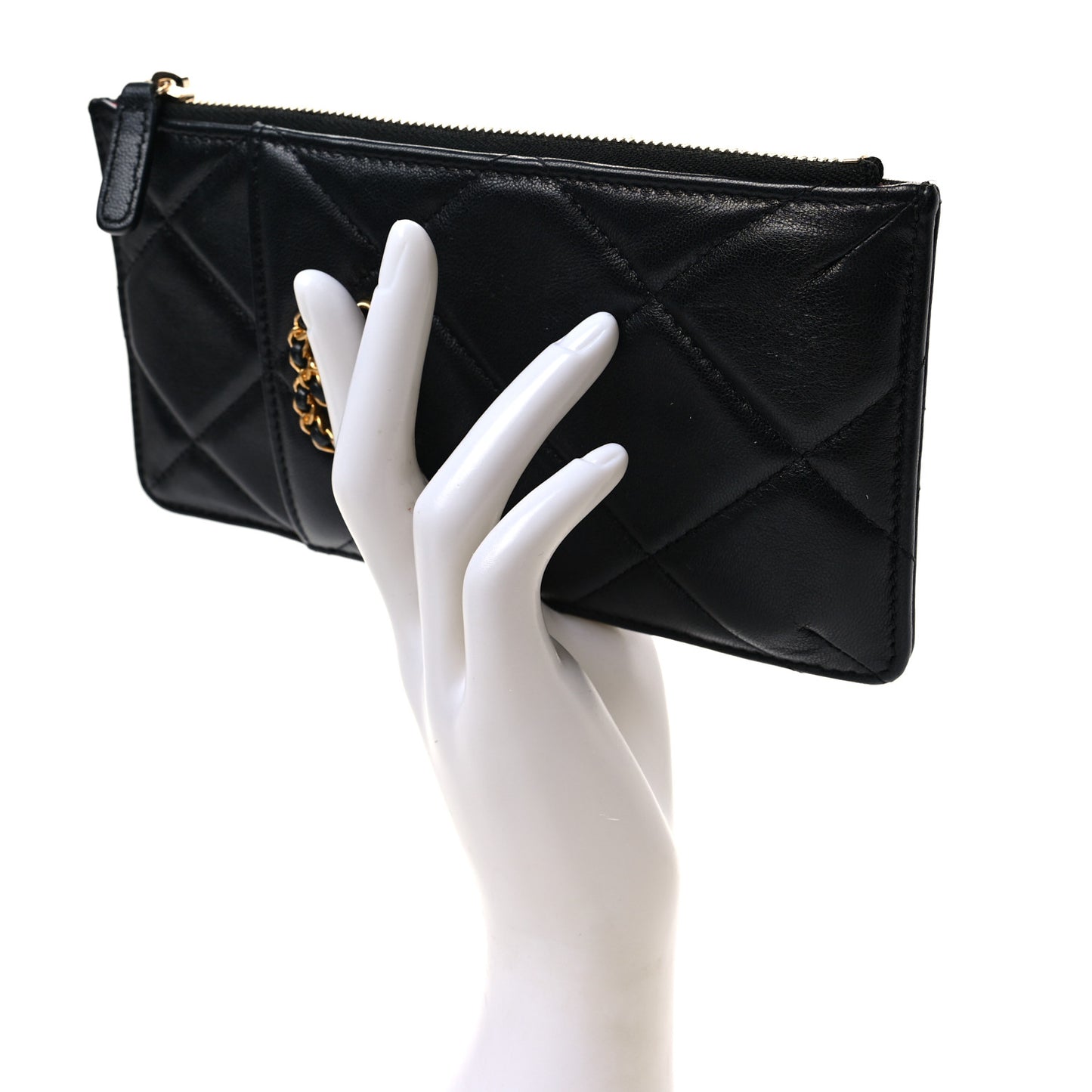 Lambskin Quilted Chanel 19 Phone and Card Holder Black