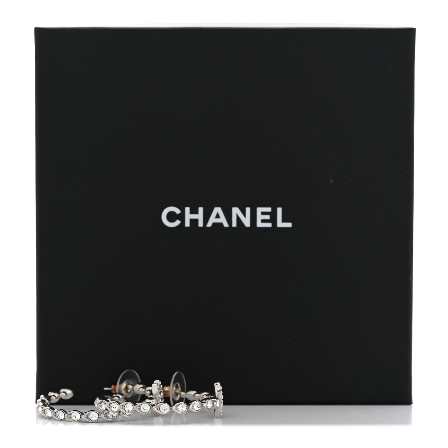 Chanel Metal Crystal CC Hoop Earrings Silver 5 of 5