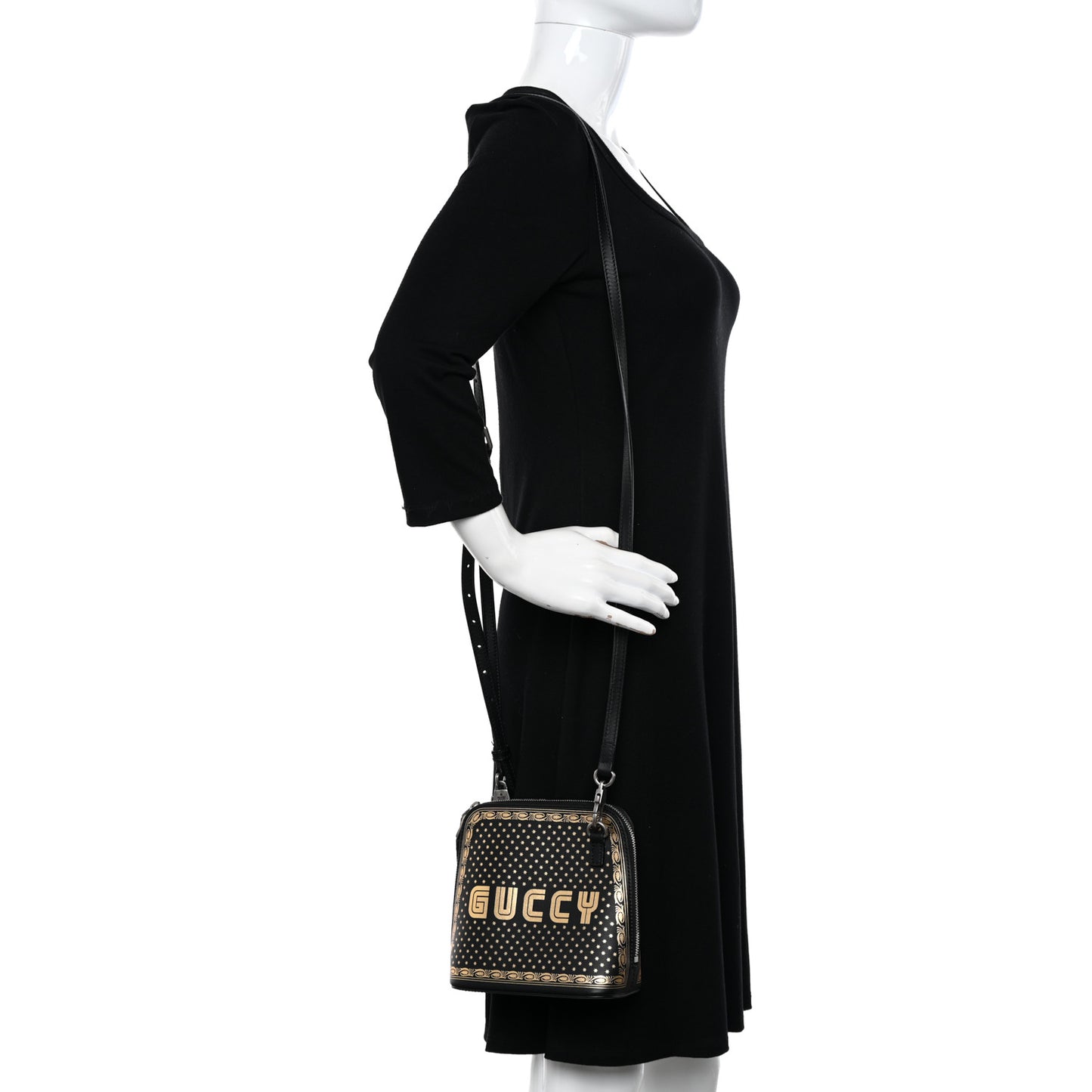 X SEGA Calfskin GUCCY Stars Mini Dome Shoulder Bag Black Gold