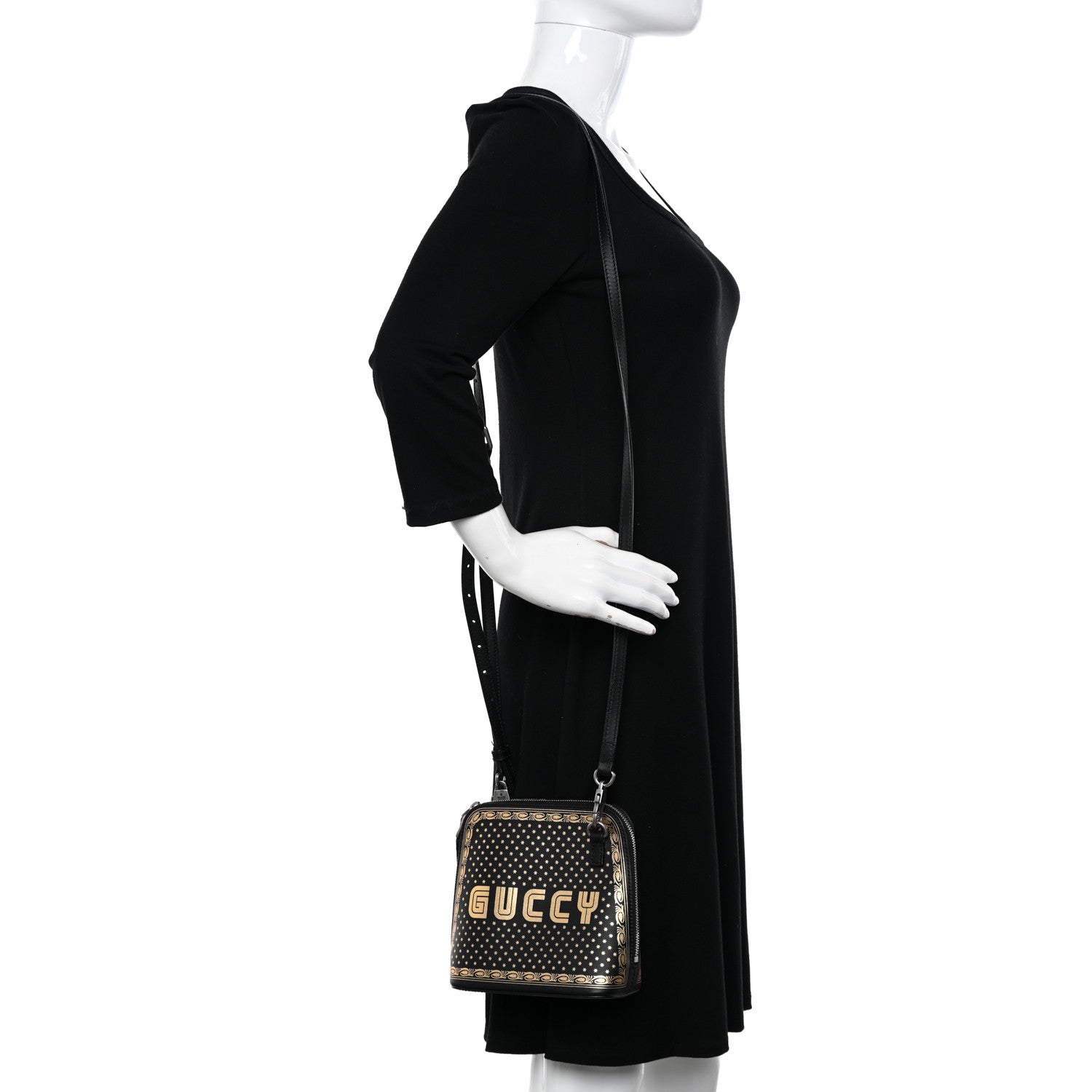 Gucci X SEGA Calfskin GUCCY Stars Mini Dome Shoulder Bag Black Gold 3 of 14