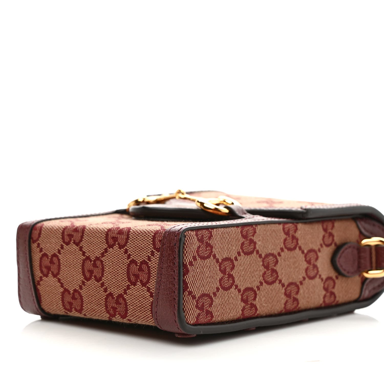 Gucci Monogram Textured Dollar Calfskin Mini Horsebit 1955 Crossbody Bag Sahara Rubino Chardonnay 9 of 9