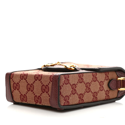 Gucci Monogram Textured Dollar Calfskin Mini Horsebit 1955 Crossbody Bag Sahara Rubino Chardonnay 9 of 9