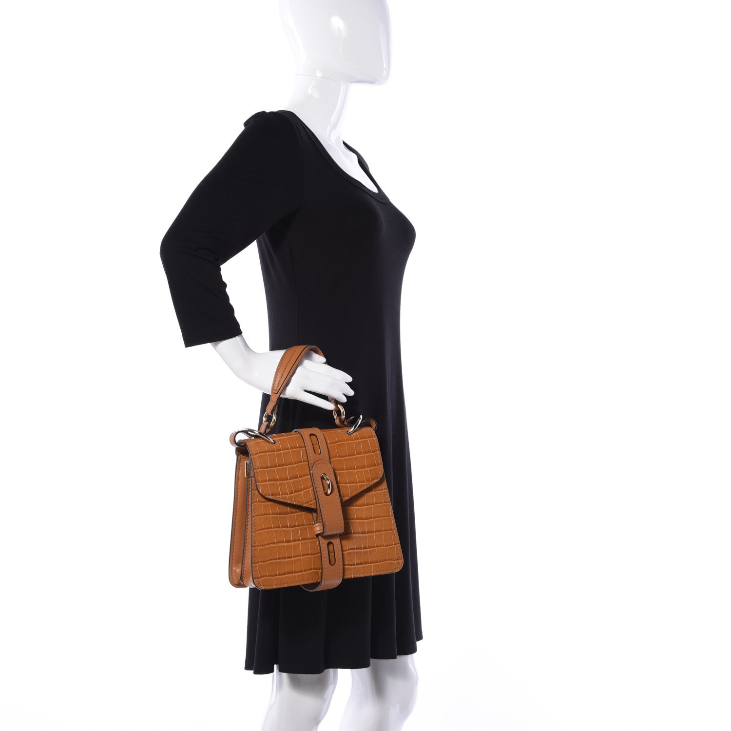 Chloe Calfskin Crocodile Embossed Small Aby Day Shoulder Bag Autumnal Brown 3 of 11