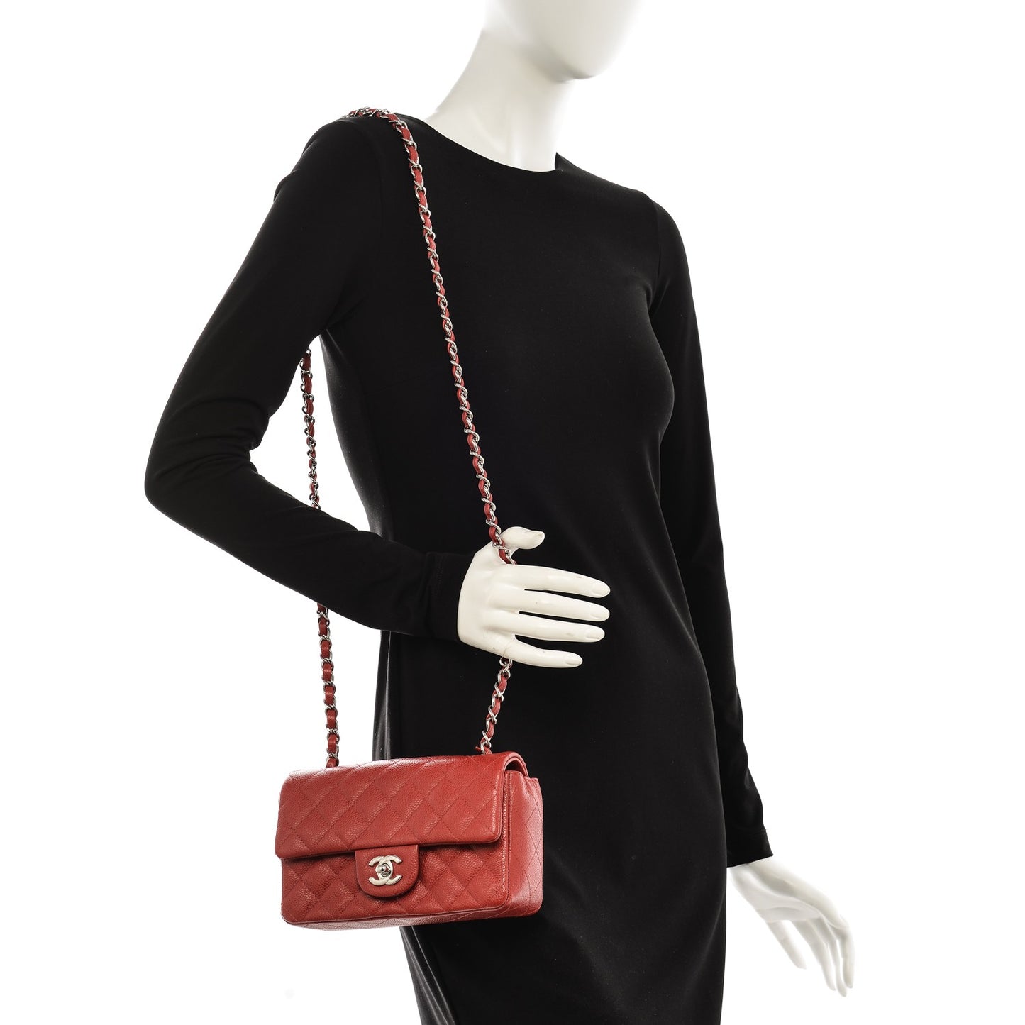 Caviar Quilted Mini Rectangular Flap Red