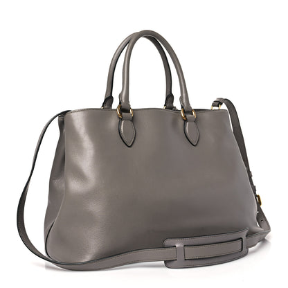 Prada Glace Calfskin Embossed Logo Tote Argilla 3 of 10