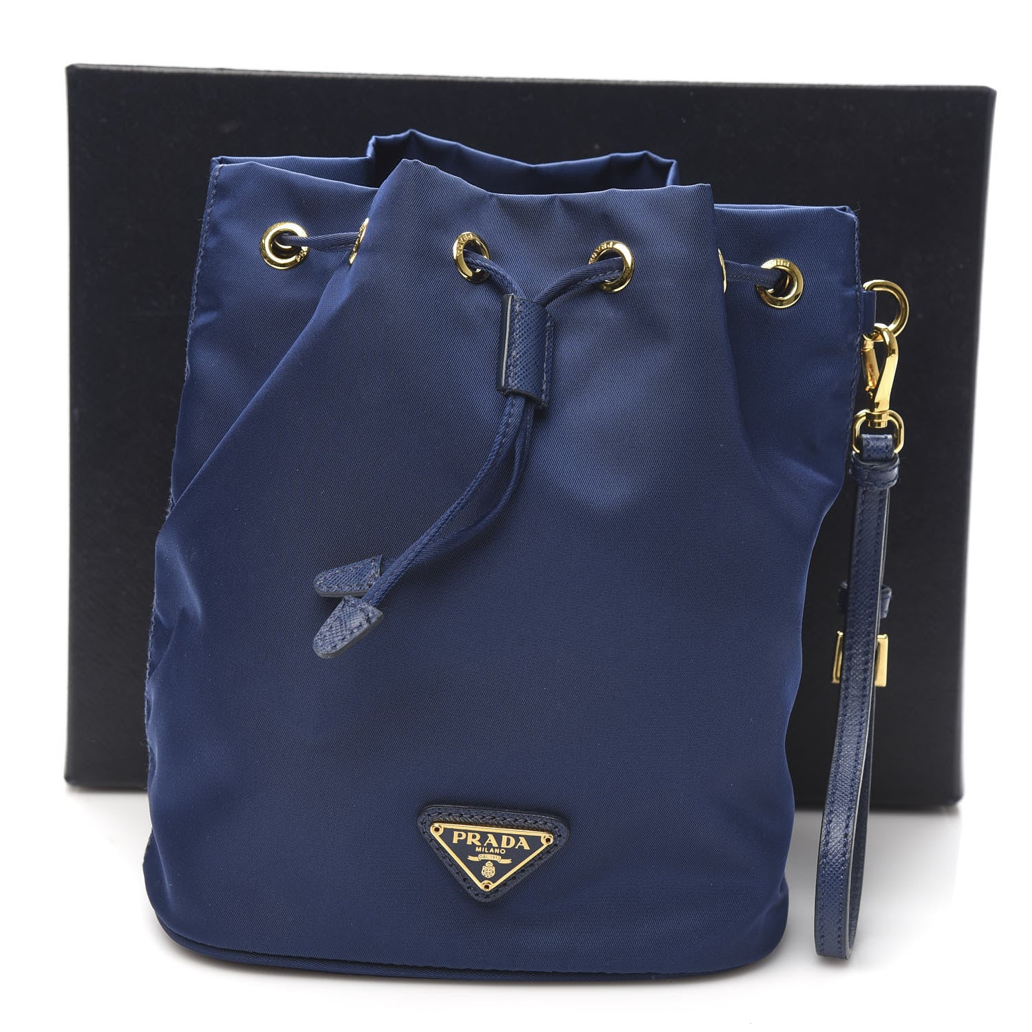 Prada Saffiano Tessuto Nylon Bucket Wristlet Royal 11 of 11