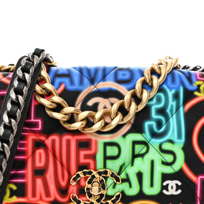 Chanel Fabric Printed Neon Graffiti Large Chanel 19 Flap Black Multicolor 8 of 10