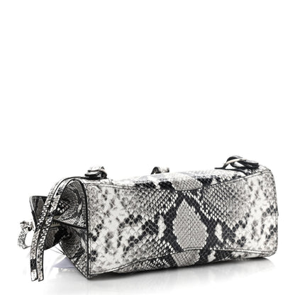 Balenciaga Grained Calfskin Snake Effect Neo Classic Silver Hardware Mini City Black White 4 of 9