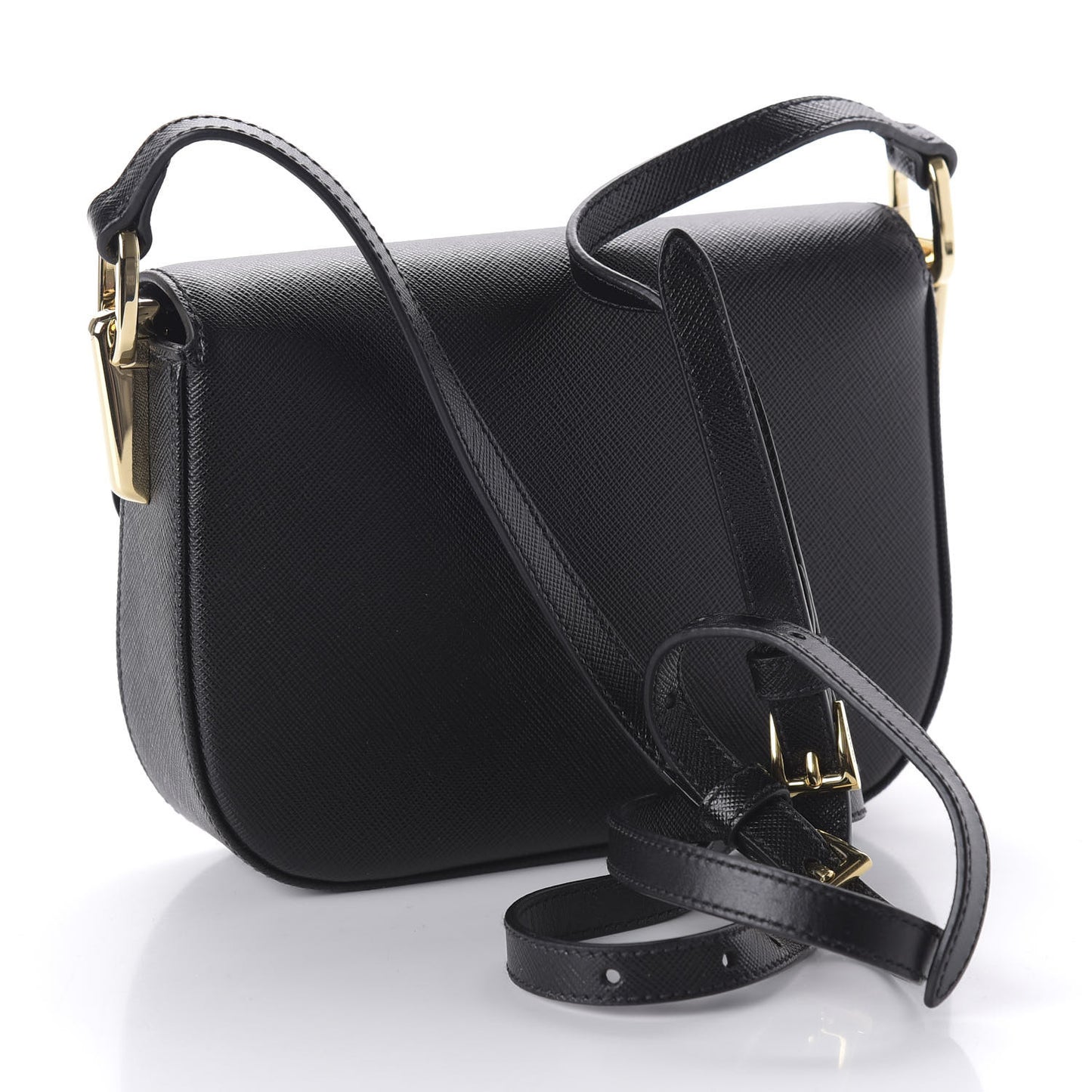 Saffiano Lux Embleme Flap Shoulder Bag Black