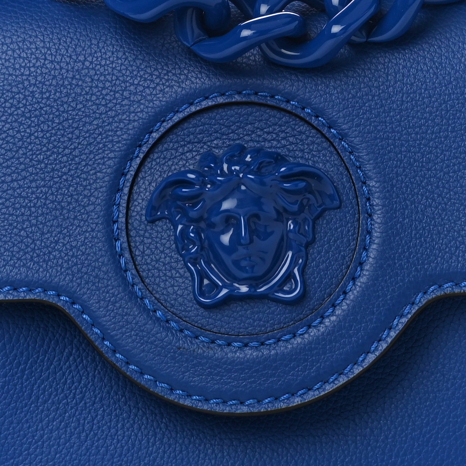 Versace Grained Calfskin Small La Medusa Top Handle Bag Lapis 7 of 9