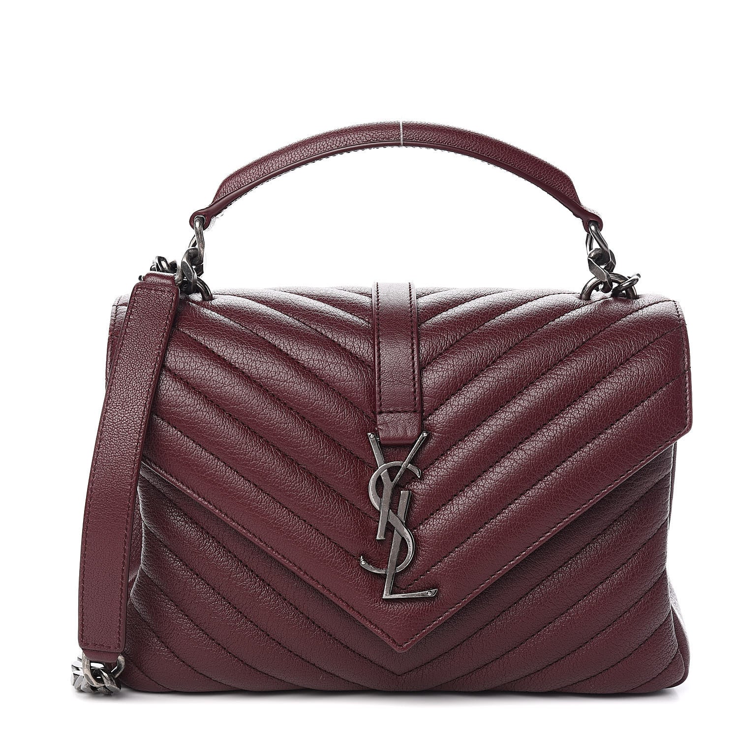 Saint Laurent Sheepskin Matelasse Chevron Medium College Bag Rouge Legion 1 of 10