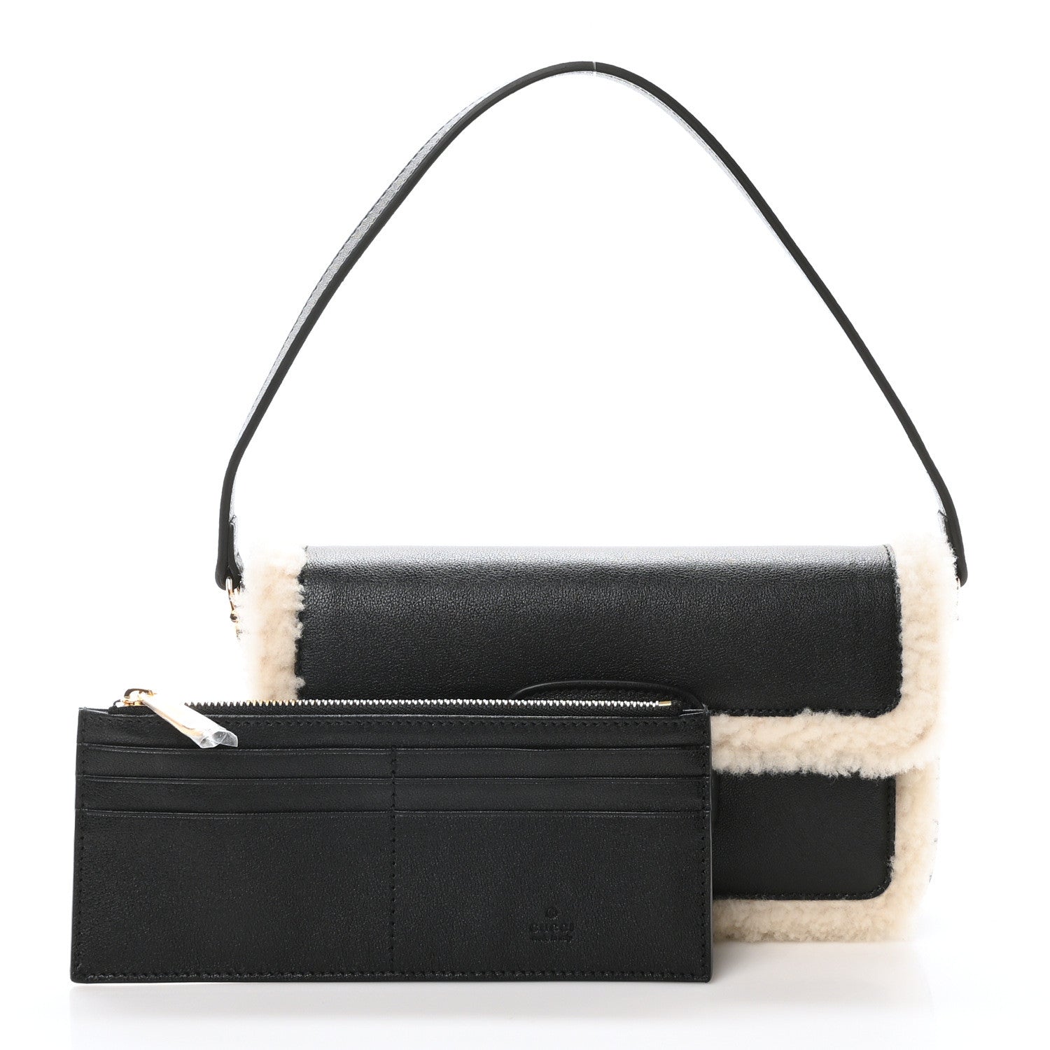 Gucci Sakai Be Green Calfskin Shearling Mini Horsebit 1955 Shoulder Bag Black 8 of 10