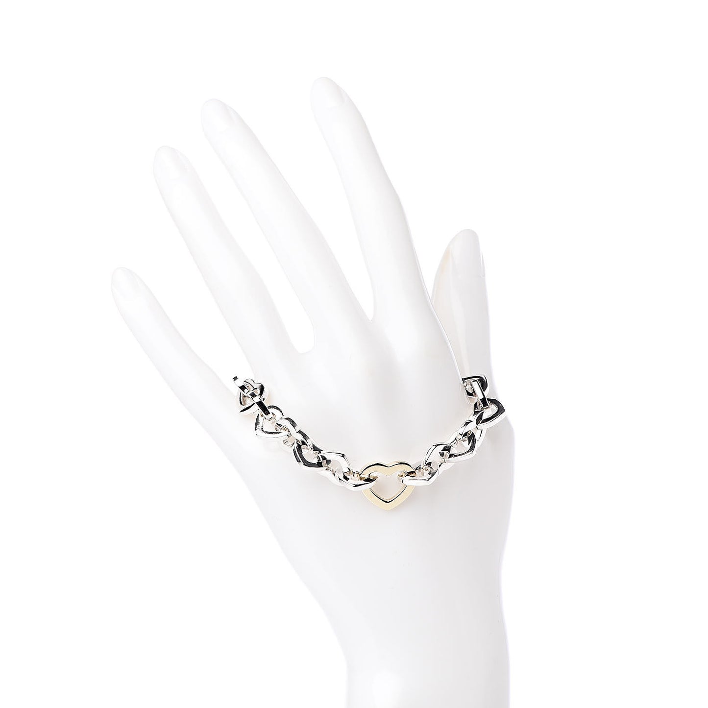 Sterling Silver 18K Yellow Gold Heart Links Bracelet