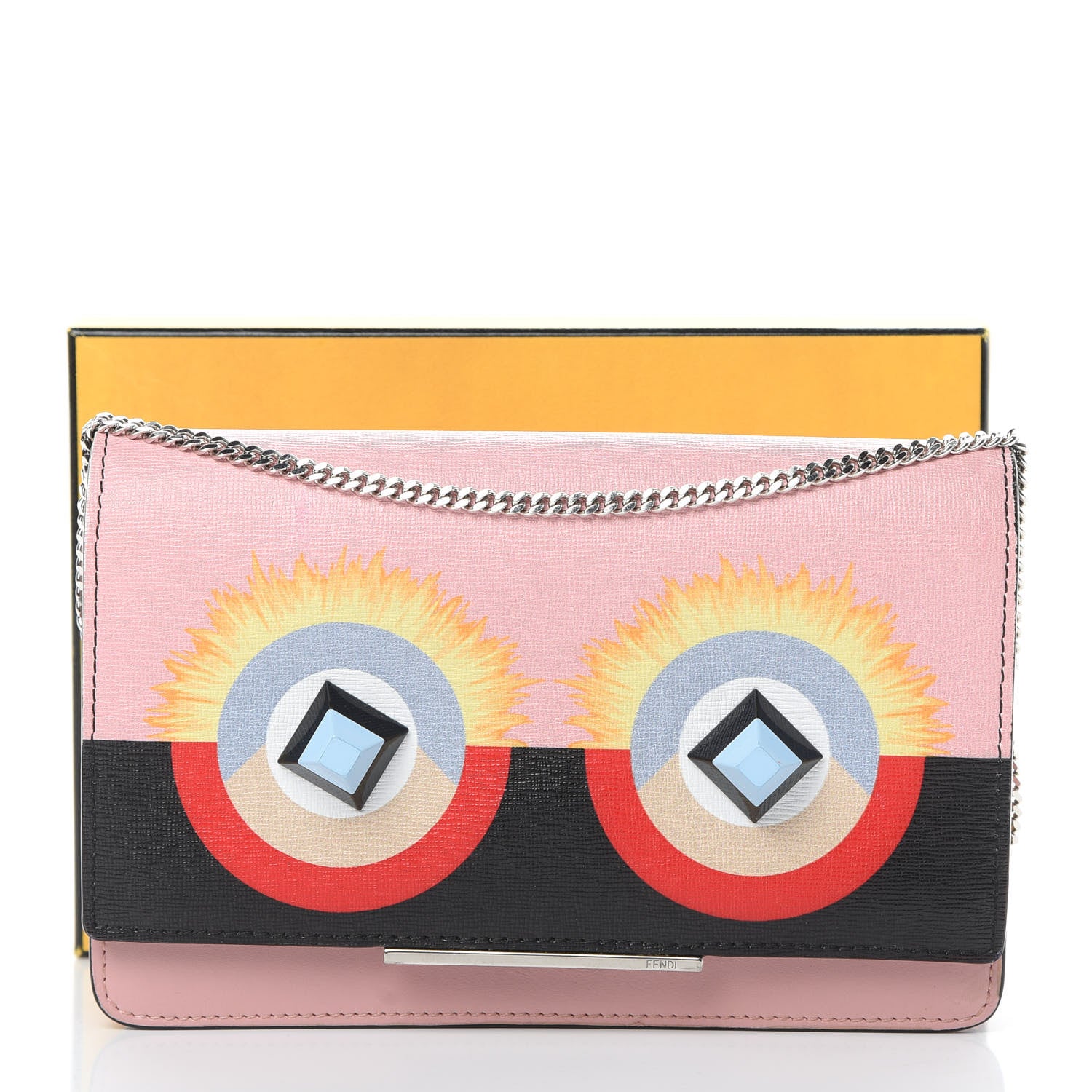Fendi Vitello Elite Century Hypnoteyes Studded Tube Wallet On Chain Bubblegum Multicolor 14 of 14
