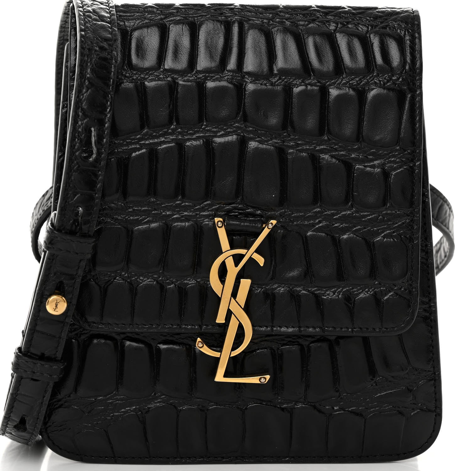 Saint Laurent Calfskin Embossed Crocodile North South Kaia Satchel Black 7 of 15