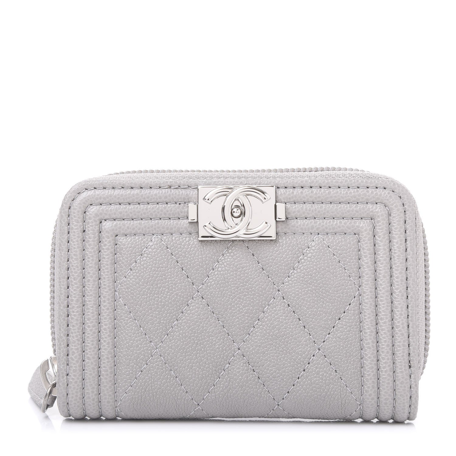 Chanel Caviar Quilted Boy Zip Around Coin Purse Wallet Grey 1 of 11