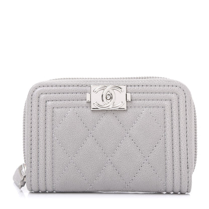 Chanel Caviar Quilted Boy Zip Around Coin Purse Wallet Grey 1 of 11