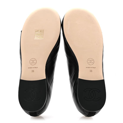 Chanel Lambskin Quilted CC Cambon Ballet Flats 36 Black White 6 of 10